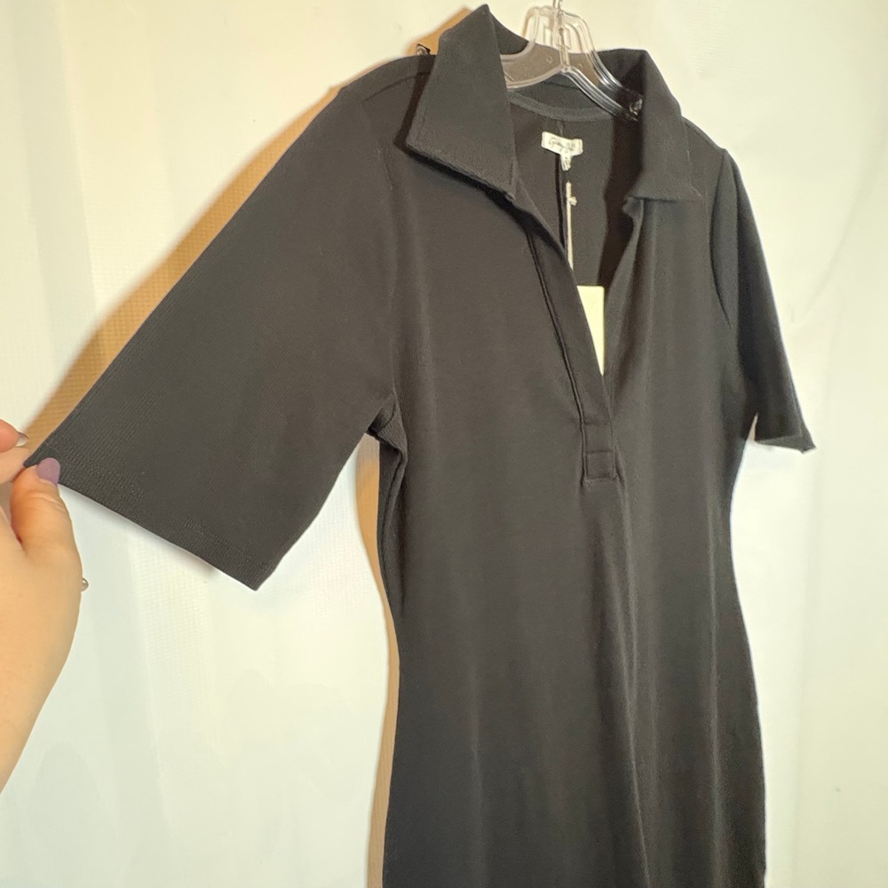 NWT Grey State Reina Dress Deep Black Ribbed Knit Collared Midi XL Old‎ Money - Picture 3 of 7